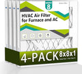 4pack 8x8x1 Air Filter MERV 8, HVAC/Furnace AC Filter Replacement, Dust Defense–Comparable with MPR 600 & FPR 5 (Actual 7.75x7.75x0.75)
