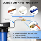iSpring WCB32CKS+AHPF12MNPT12X2 Heavy Metals Whole House Water Filter System w/ 3/4'' Push-Fit Braided Stainless Steel Hose Connectors, Reduces Lead, Chloramine, PFAS, Chlorine, Sediment