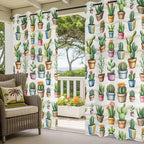 Summer Cactus Outdoor Curtains for Patio Cactus Tropical Plant Wooden Waterproof Outside Curtains with Grommet Top Weatherproof Curtain for Cabana Pergola Gazebo, 1 Panel, 54" W x 84" L