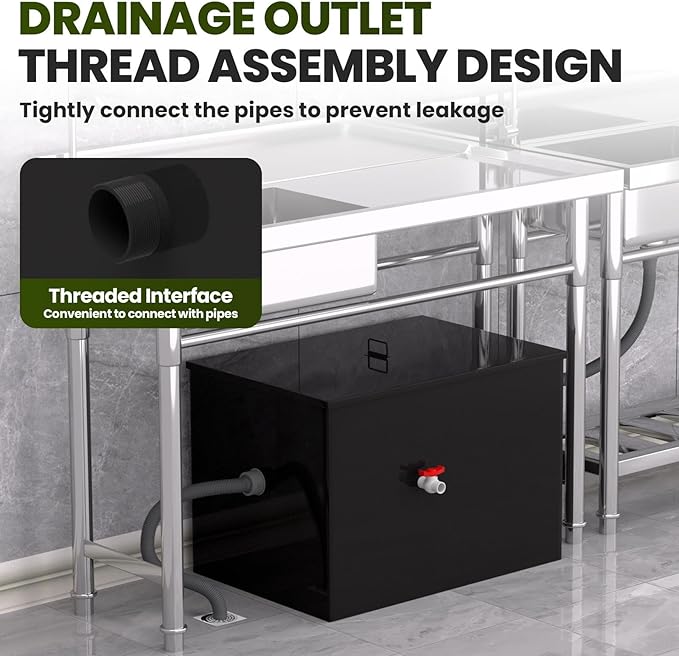 Grease Trap, 30 LBS Stainless Steel Interceptor, 23.6" × 15.7" × 18" Commercial Grease Trap for Kitchens, Coffee Shops, and Food Processing Plants That Produce Oily Wastewater