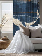 Sheer Curtains 72 Inches Long, Summer Whale Blue Semi Sheer Curtains Light Filtering Window Treatment, Coastal Ocean Vintage Wooden Grain Privacy Voile Drapes for Living Room Bedroom 52x72 Inch