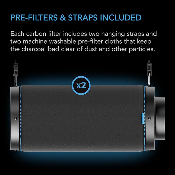 AC Infinity Air Carbon Filter XL 4", with Premium Australian Virgin Charcoal, Pre-Filter and Rope Hangers, Odor Scrubber fit for Inline Duct Fan, Odor Control, Hydroponics