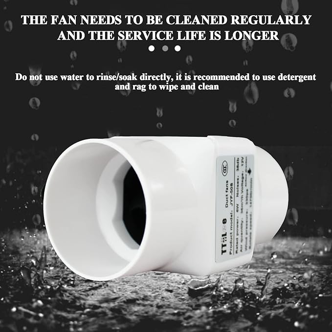 2” 18W Duct Ventilation Fan 50mm with 32mm PVC Pipe Interface 32 CFM Inline Exhaust Booster 12V Air Circulation Vent Blower for Greenhouse
