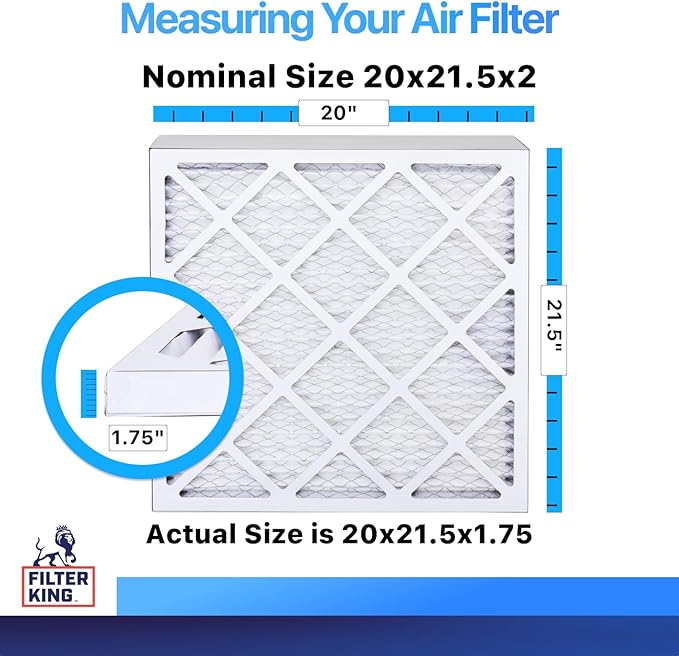 Filter King 20x21.5x2 Air Filter | 12-PACK | MERV 8 HVAC Pleated A/C Furnace Filters | MADE IN USA | Actual Size: 20 x 21.5 x 1.75"