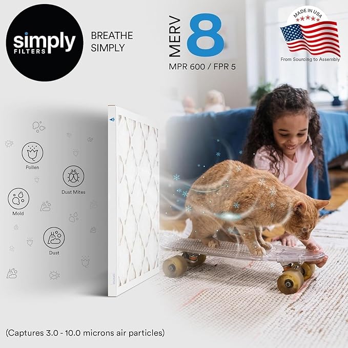 Simply 30x36x1 Air Filter, Merv 8, MPR 600, 6 Pack, For Home AC Furnace & HVAC (Actual Size: 29.75"x35.75"x0.75") DUST, Pet, & Allergy Control