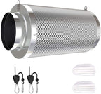 4inch Carbon Filter Odor Control with Australia Virgin Charcoal Two Prefilter 1 Pair Rope Hanger Included for Inline Duct Fan, Grow Tent, Hydroponics, Odor Scrubber