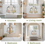 Easter Bunny Kitchen Curtains 45 Inch Long 2 Panel Set,Rod Pocket Window Treatment,3D Optical Illusion Farmhouse Flower Wood Grain Light Filtering Short Curtains & Drapes Laundry 52"W x 45"L