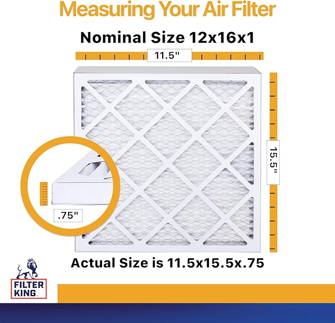 Filter King 12x16x1 Air Filter | 4-PACK | MERV 13 HVAC Pleated A/C Furnace Filters | MADE IN USA | Actual Size: 11.5 x 15.5 x .75"