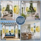Lemons Yellow Summer Fruit Vintage Wood Outdoor Curtains for Patio Waterproof Outside Curtains with Grommet Top Weatherproof Curtain for Cabana Pergola Gazebo, 1 Panel, 54" W x 84" L