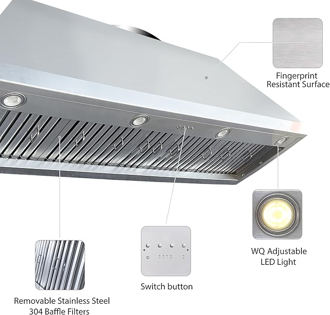 CT Copper Tailor Sloped Copper Vent Hood Island Mount,60'' W,39''H,1260 CFM Exhaust Fan,Stainless Steel Vent,LED Light,Dishwasher-Safe Baffle Filters,VH8TR1
