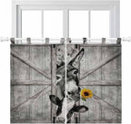 Funny Farm Animals Kitchen Curtains 45 Inch Length, Short Cafe Window Curtains Tab Top, Vintage Barn Grey Sunflowers Light Filtering Window Treatments Tier Drapes 27.5"x45" 2 Panel