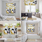 Kitchen Curtains Tiers and Valance Set of 3, Cow Sunflowers Light Filtering Window Curtain Set, Farmhouse Animals Plants Wooden Grain Rod Pocket Curtain Drapes for Cafe, Living Room, 24 Inches Tiers