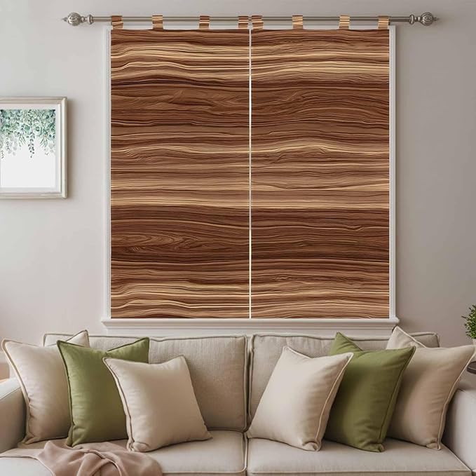 Brown Western Bathroom Curtains 63 Inch Length, Window Curtains Tab Top, Vintage Farmhouse Wood Barn Door Light Filtering Window Treatments Drapes 52"x63" 2 Panel