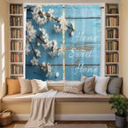 Farmhouse Wooden Grain Kitchen Curtains, Vintage Shabby Chic Flower Blue Light Filtering Window Curtain Panels, 2Pcs Rod Pocket Window Treatments Set for Living Room Bathroom Bedroom 42x63 Inches