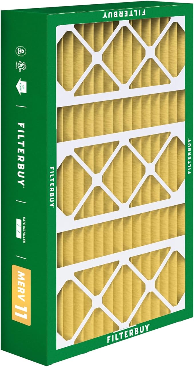 Filterbuy 15.75x27.63x3.50 Air Filter MERV 11 Superior Pet & Allergy Defense (2-Pack), Pleated HVAC AC Furnace Filters for AprilAire Space-Gard 104 & 2140 (Actual Size: 15.69 x 27.56 x 3.50)