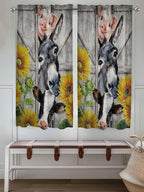 Farmhouse Bedroom Curtains 63 Inches length, Vintage Sunflowers Animals Printed Wood Grain Window Treatment Curtain Drapes, Rod Pocket Curtain Panels for Living Room Kitchen, 42"x63", 2 Panels