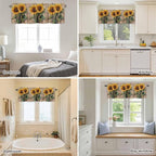 Kitchen Valances for Window, Watercolor Sunflower Retro Board Light Filtering Rod Pocket Valance Curtain, Farm Brown Wood Grain Short Curtains Window Topper for Bedroom Bathroom Living Room 42x12in