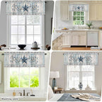 Blue Texas Star Valances for Windows, Vintage Star Berry Blue Beige Wood Grain Kitchen Valance Light Filtering Rod Pocket Short Curtains for Kitchen Bathroom, 1 Panel, 60"x18"