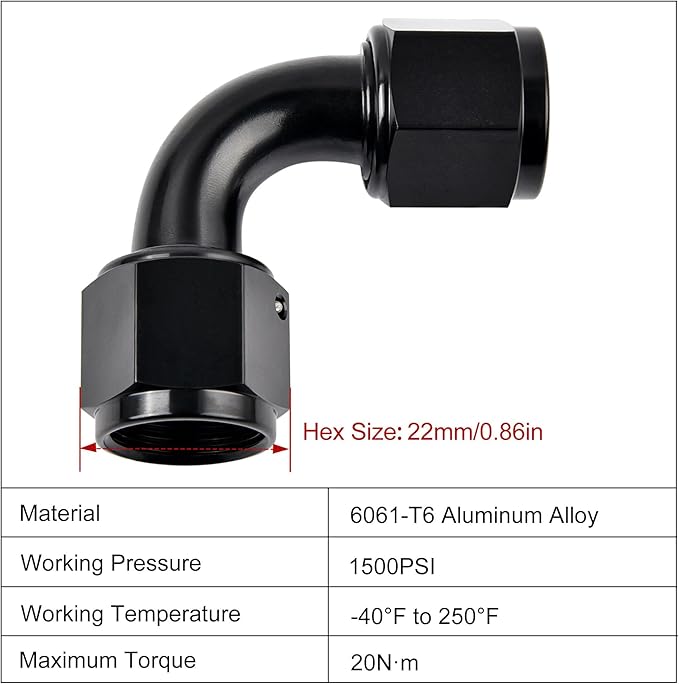 EVIL ENERGY 8AN Female to 8AN Female 90 Degree Swivel Coupler Union Fitting Adapter Aluminum Black 2PCS