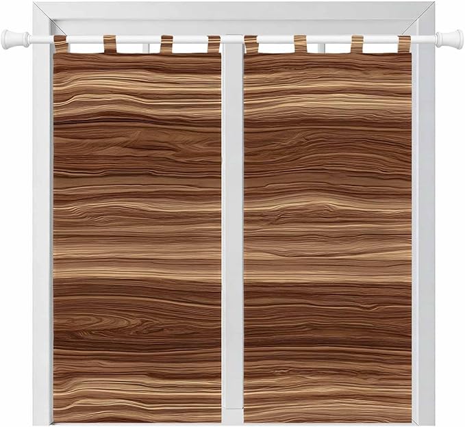 Brown Western Bathroom Curtains 63 Inch Length, Window Curtains Tab Top, Vintage Farmhouse Wood Barn Door Light Filtering Window Treatments Drapes 52"x63" 2 Panel
