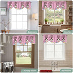 Pink Easter Tie Up Valance Curtains for Windows,Kitchen Curtains Window Shades,Easter Bunny Eggs Spring Cartoon Farmhouse Wood Grain Light Filtering Curtain Valances for Bedroom/Bathroom/Cafe 42"x18"