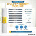 20" x 4.5" 1 Stage Whole House Water Filter System, 1" NPFT Port Single O Ring Clear Housing + Liquid Pressure Gauge with 5 Micron Polypropylene Sediment Water Filter and Wrench