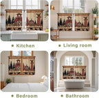 Brown Farmhouse Tier Curtains, Vintage Country Animals Wooden Grain Light Filtering Kitchen Curtains, 2Pcs Rod Pocket Half Window Treatments Panels for Sink Cafe Cabinet Basement 27.5x45 Inches