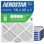 Aerostar 16x25x1 MERV 8 Air Filter, 6 Count, ACTUAL SIZE (15.75 x 24.75 x 0.75), HVAC, Air Conditioning & Furnace Filter Captures Dust, Lint & Pollen (MPR 600 / FPR 5), Made in USA