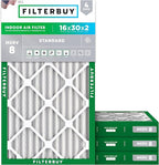 Filterbuy 16x30x2 Air Filter MERV 8 Essential Dust & Allergy Defense (4-Pack), Electrostatic Pleated HVAC AC Furnace Filters Replacement, Made in USA (Actual Size: 15.69 x 29.69 x 1.75)