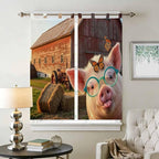Farm Pig Living Room Curtains 84 Inch Length, Window Curtains Tab Top, Farmhouse Barn Funny Animals Butterfly Light Filtering Window Treatments Drapes 42"x84" 2 Panel