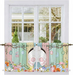 Easter Kitchen Tier Curtains 36 Inch Long 2 Panel Set,Rod Pocket Half Window Curtains Over Sink,Spring Colorful Bunny Eggs Flower Wood Grain Light Filtering Short Drapes Cafe 27.5"W x 36"L