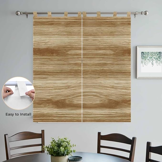 Light Brown Wood Grain Living Room Curtains 84 Inch Length, Window Curtains Tab Top, Western Farmhouse Barn Door Light Filtering Window Treatments Drapes 42"x84" 2 Panel