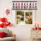 I Love U Valance Curtains for Kitchen, Valentine's Day Dwarf Romantic Wood Grain Privacy Rod Pocket Valance Curtain, Light-Filtering Window Treatment for Bedroom Bathroom, 42"x12"