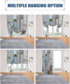 Tie Up Curtains for Windows, Blue Grey Wooden Adjustable Balloon Nature Linen Textured Kitchen Curtain, Farmhouse Barn Sunflowers Retro Room Darkening Curtains for Glass Door, 42 x 45 in