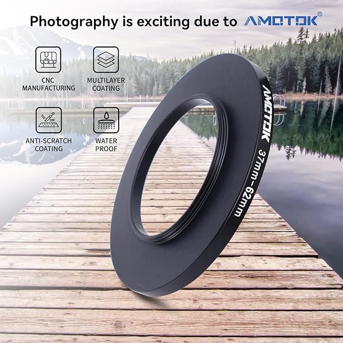 37mm Lens to 62mm Camera Lens Adapter,37mm to 62mm Filter Step up Ring Adapter Ring,Compatible All 62mm Filter Accessory