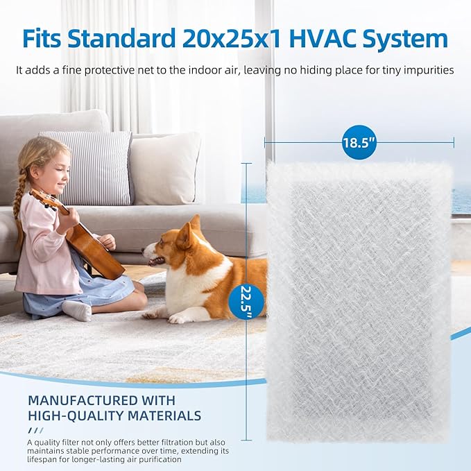 20x25 Replacement Filter Pads Compatible with Dynamic Air Cleaner 20x25,Electrostatic Fiberglass Activated Carbon White (3 Pack)