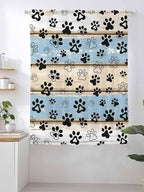 Sheer Curtains 63 Inch Length, Blue Beige Paw Print Semi Sheer Curtains Light Filtering Window Treatment, Vintage Farmhouse Rustic Wooden Grain Privacy Voile Drapes for Living Room Bedroom 52x63 Inch