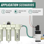 Industrial Grade 4-Stage Air Drying System, 3/4" NPT with Auto Drain, desiccant dryer, air regulator, Particulate Filter and Coalescing Filter for for Paint Spray， Plasma Cutter