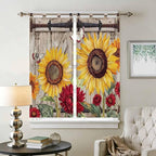 Sunflowers Living Room Curtains 84 Inch Length, Window Curtains Tab Top, Retro Flower Barn Doors Butterfly Farmhouse Brown Light Filtering Window Treatments Drapes 42"x84" 2 Panel