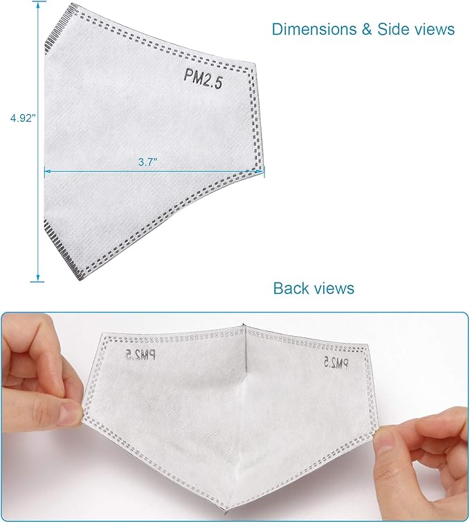 New 3D Cutting PM 2.5 Activated Carbon Filter Insert, 5 Layers Pm 2.5 Filter Replaceable Protective Filter to Anti Haze Dustproof Air Pollution Large Size (24)