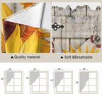 Red Yellow Sunflowers Swag Valances for Windows, Retro Rustic Barn Doors Butterfly Brown Rod Pocket Kitchen Curtains Valance, Kitchen Window Curtains Swag for Cafe Living Room, 2 Panels, 36x63 inch