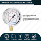 MEASUREMAN 2-1/2inch Dial Size, Oil Filled Pressure Gauge, 0-600psi/4000kpa, 304 Stainless Steel Case, 1/4inchNPT Lower Mount