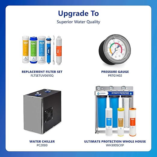 Express Water Reverse Osmosis Ultraviolet Water Filtration System – 100 GPD (Modern Brushed Nickel Faucet)