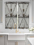 Vintage Gate Living Room Curtains 72 Inches length, Farmhouse Wooden Grain Shabby Chic Door Window Treatment Curtain Drapes, Light Filtering Drapes for Bedroom Laundry Room, 52"x72", 2 Panels