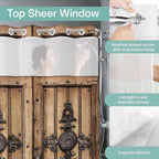 Wood Barn Door No Hook Shower Curtain with Snap in Liner Set, Waterproof Shower Curtains for Bathroom, Wooden Plank Fabric Shower Curtain, See Through Mesh Top Window, 72" W x 72" L