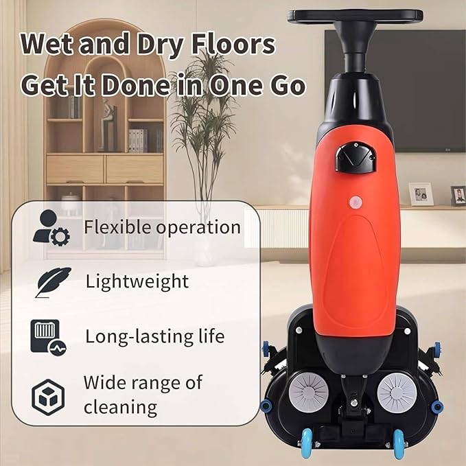Rechargeable Floor Cleaner and Wet Dry Floor Machine, 17" Commercial Floor Scrubber, Dual-Brush Heads, Cordless Electric Floor Mop Cleaning Capacity 13000 Sqft/H, for Villa Hospital Office White