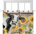 Retro Farmhouse Flower Bedroom Curtains 63 Inch Length, Window Curtains Tab Top, Yellow Sunflowers Cow Barn Doors Brown Light Filtering Window Treatments Drapes 42"x63" 2 Panel