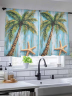 Sheer Curtains 45 Inch Length, Coastal Beach Tree Semi Sheer Curtains Light Filtering Window Treatment, Summer Tropical Starfish Wood Grain Privacy Voile Drapes for Living Room Bedroom 52x45 Inch