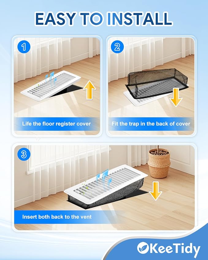 Floor Vent Screen Net, 4" x 12" Air Vent Screen Filter Mesh Catches Toys Snacks Pet Hair and Pet Food, Keeps Bugs Out for Home, 6 Pack