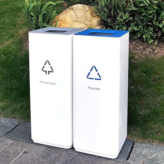 GLigeT Outdoor Trash can White Combined Trash Can Large-Capacity Square Sorting Trash Can Outdoor Direct Throw Trash Can Without Cover, Anti-Fingerprint Technology 48L Trash Can (Size : C)